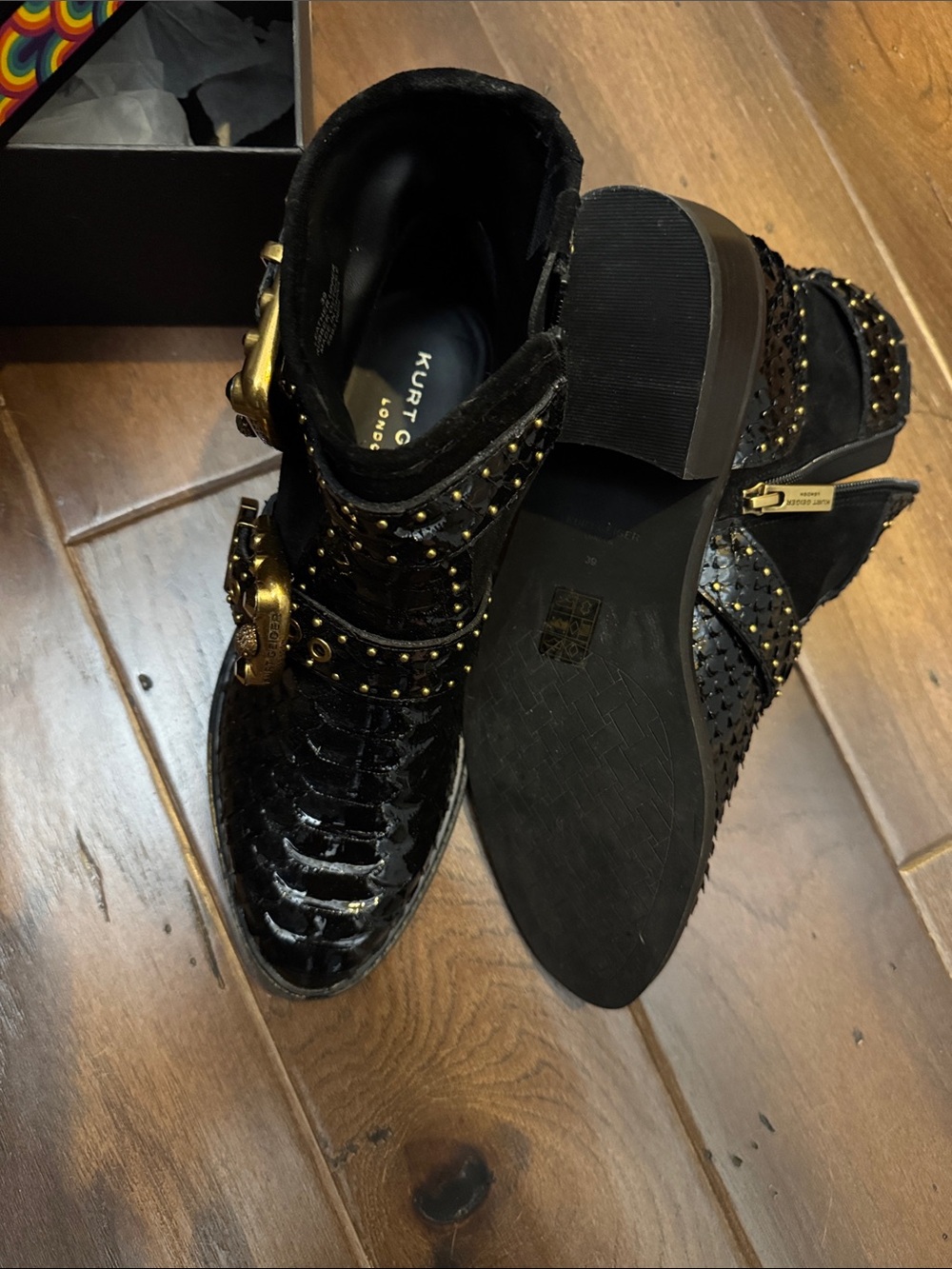 Gorgeous Kurt Geiger Black Studded Patent Leather women’s Boots - Picture 3 of 3